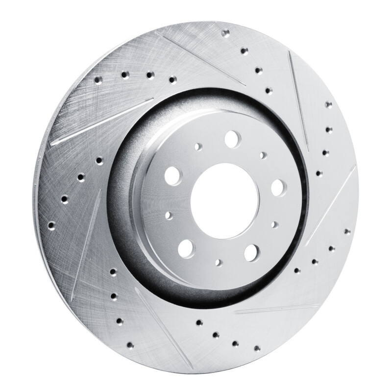 Tesla Model Y Brake Rotor (1) - Rear Right - R1 Concepts - Drilled & Slotted - Silver - `20-`25